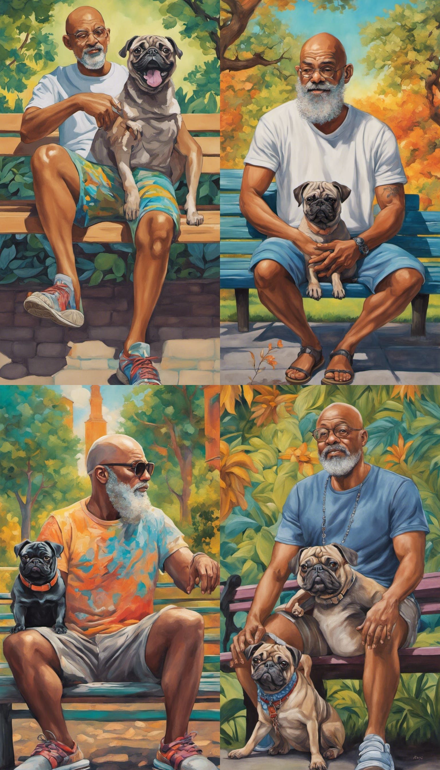 Man with Pug in Park: Ultra-Realistic Splash Art
