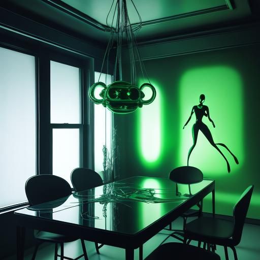 Surreal Kitchen with Floating Doll Arms in Retro Style