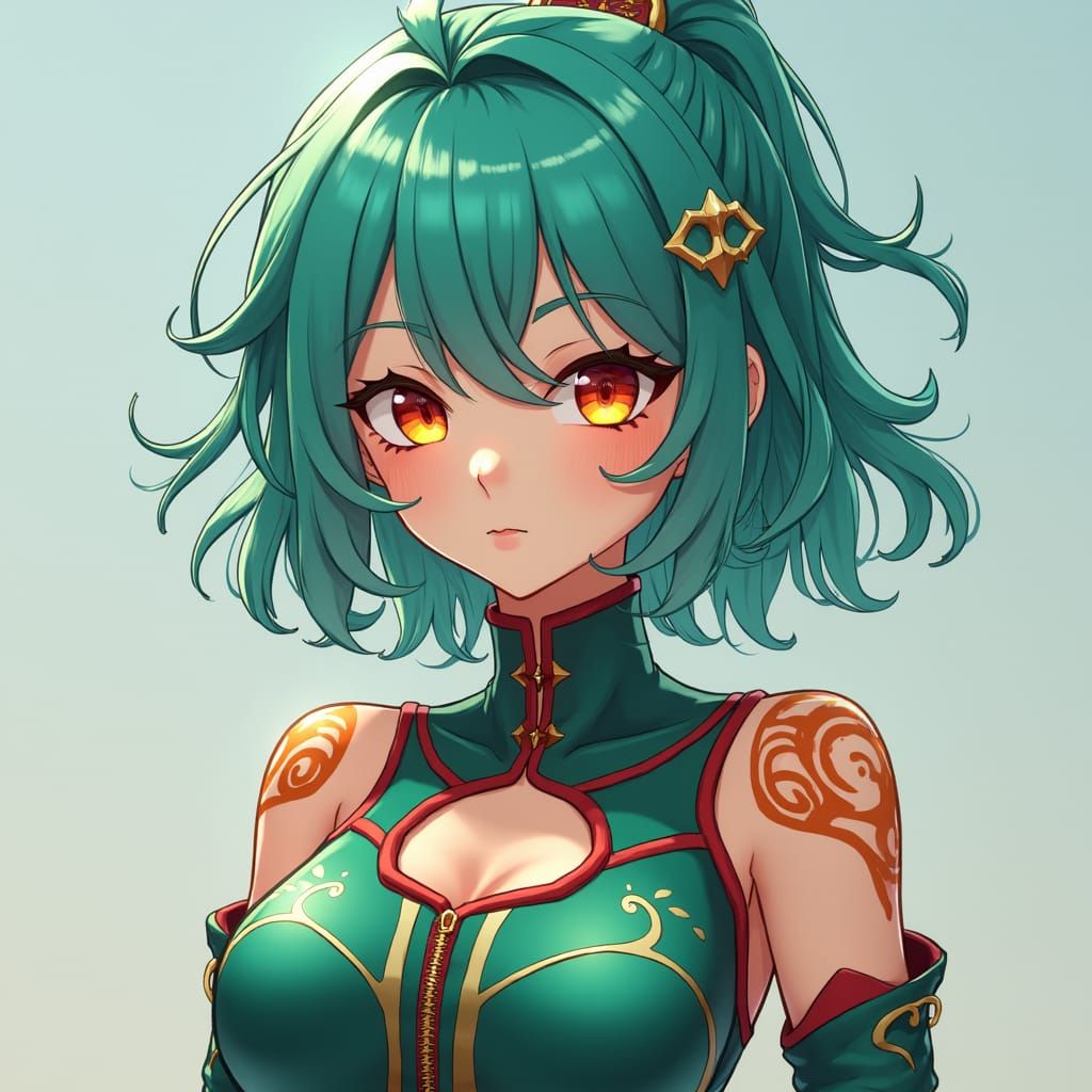 Anime Girl with Teal Hair in Hyper-Realistic Style