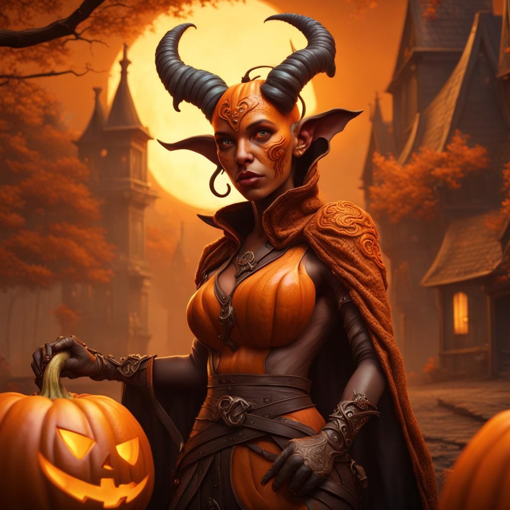 Female Pumpkin Spice Tiefling