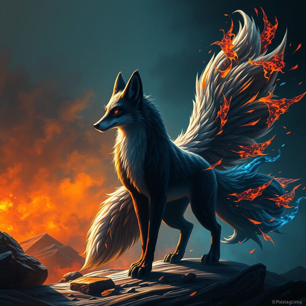 Norse Fantasy Concept Art of Nine-Tails Fox in Valhalla Real...