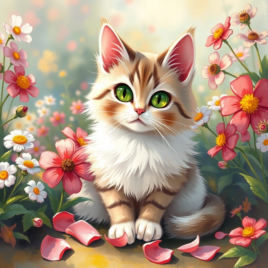 Whimsical Feline in a Spring Garden