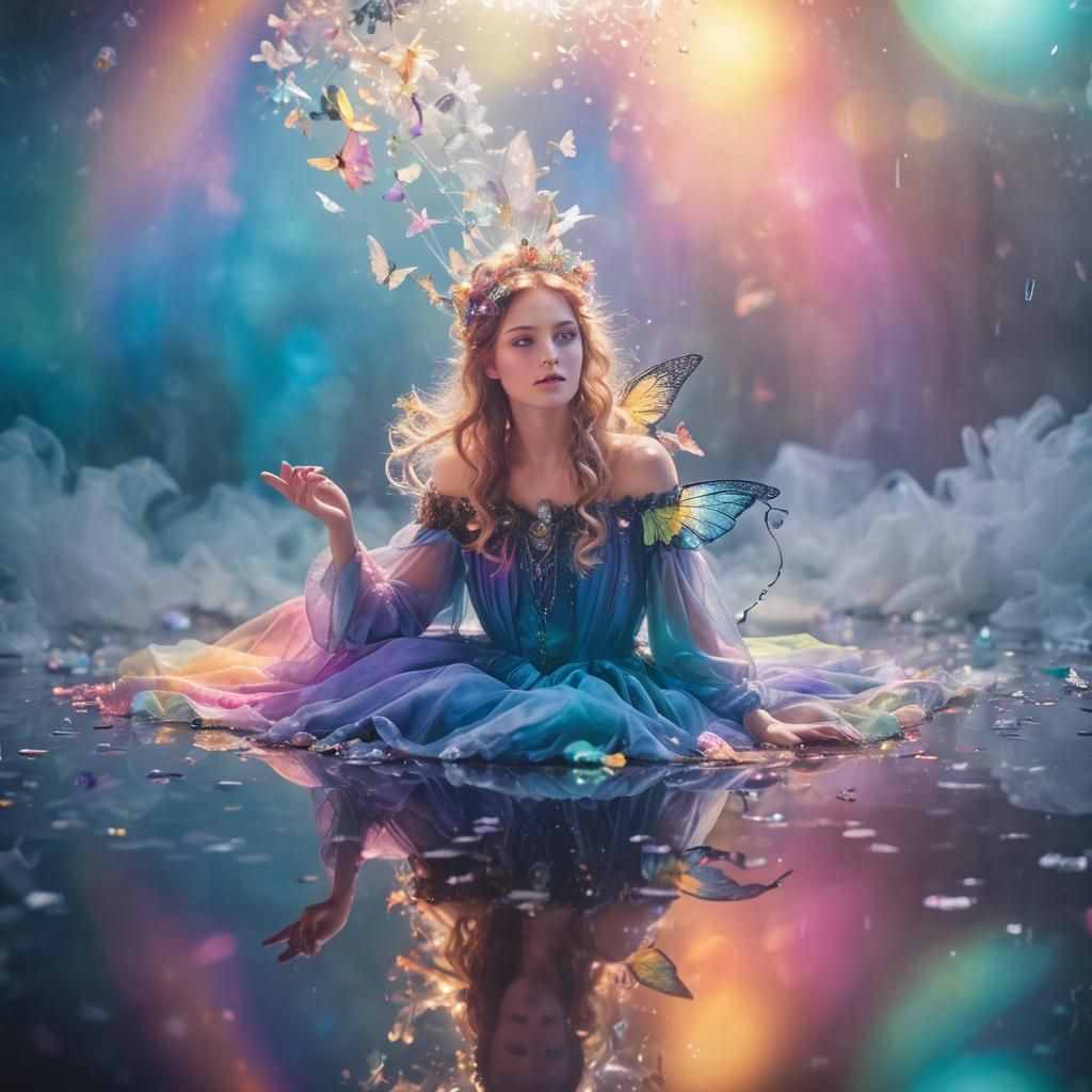 Dreamlike Surrealism with Rainbow Fairy, Rayograph Style