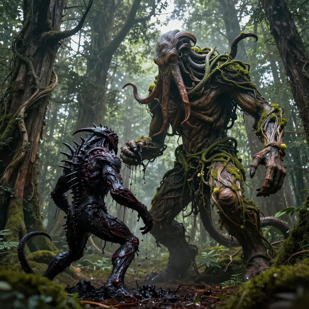 Giant Tree Octopus Creature Fights Fleshy Abomination