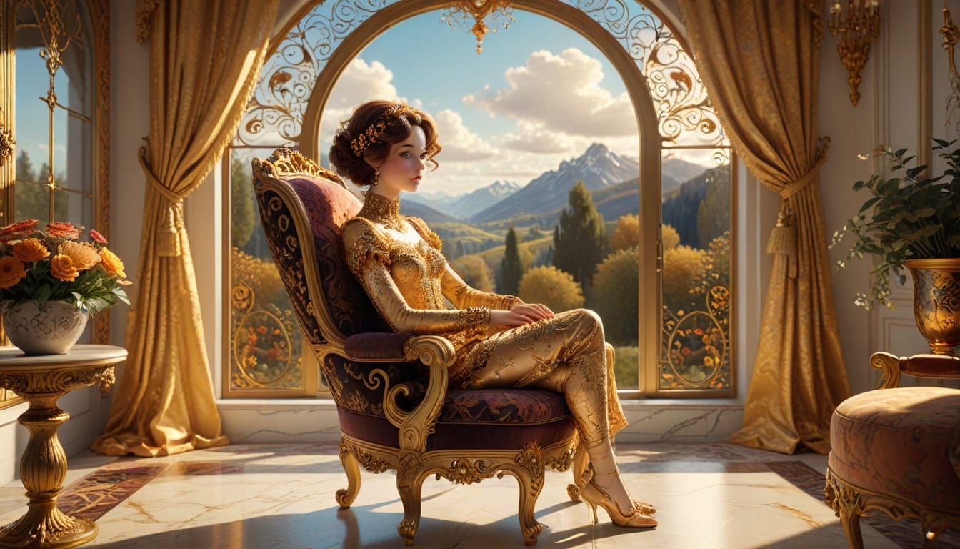 Golden Age Cartoon in a Luxurious Setting, Inspired by Gusta...