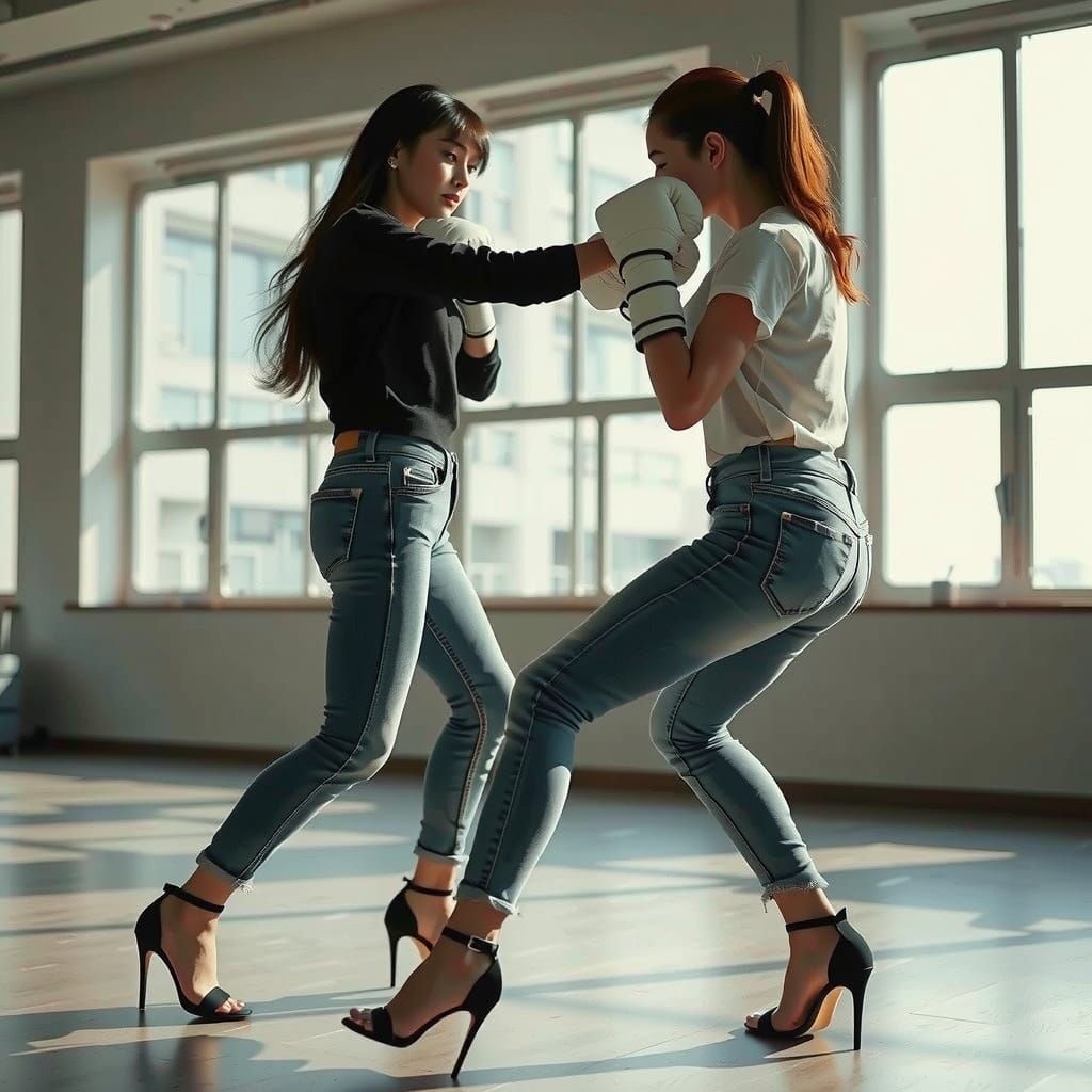 Intense Female Boxer Fight in High Heels