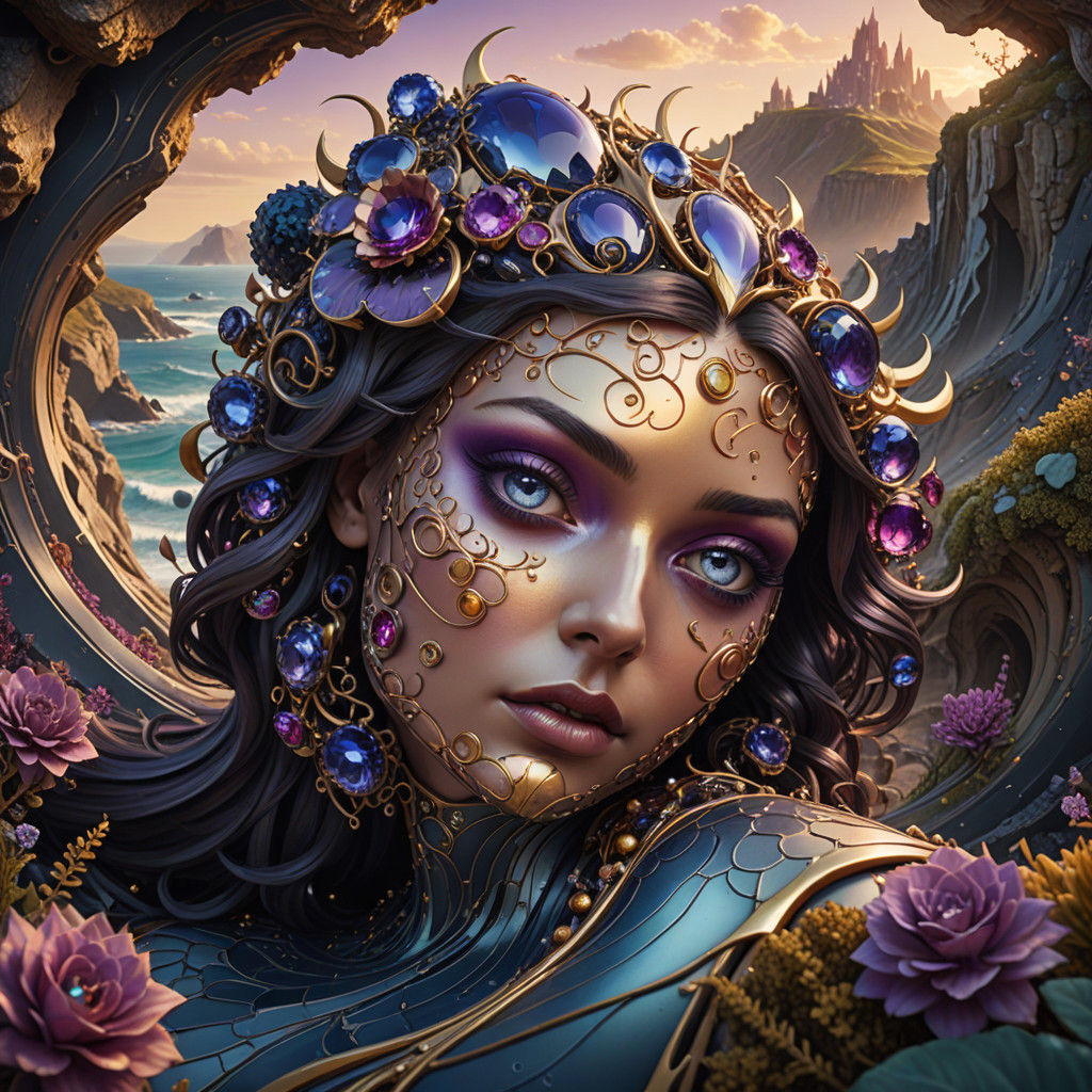 Surreal Creatures in Vibrant, Otherworldly Landscape with Ta...