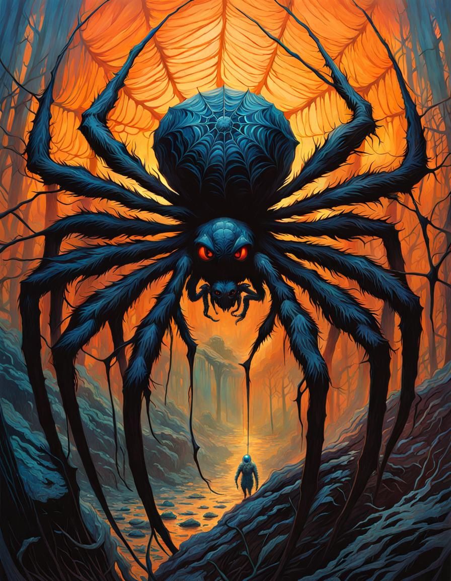 Intricate Spider in Gouache Style