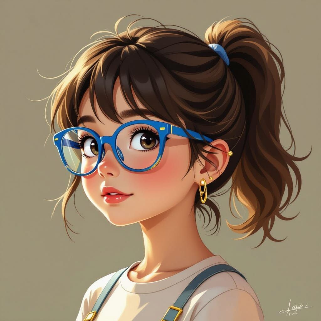 Girl with Blue Glasses in Painterly Style