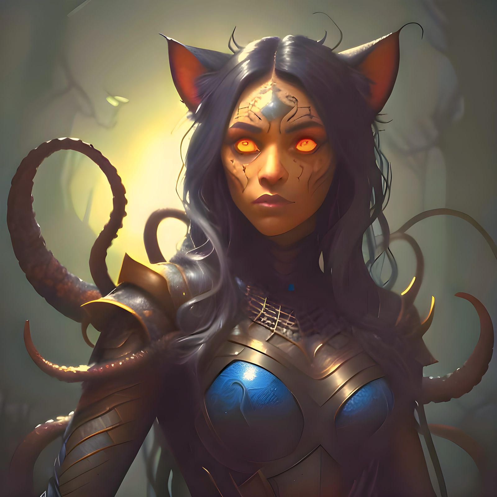 Fantastical Feline Spider with Tentacles in Matte Painting