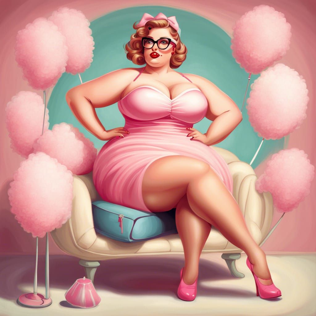 Curvy Pinup Girl with Cotton Candy Glasses
