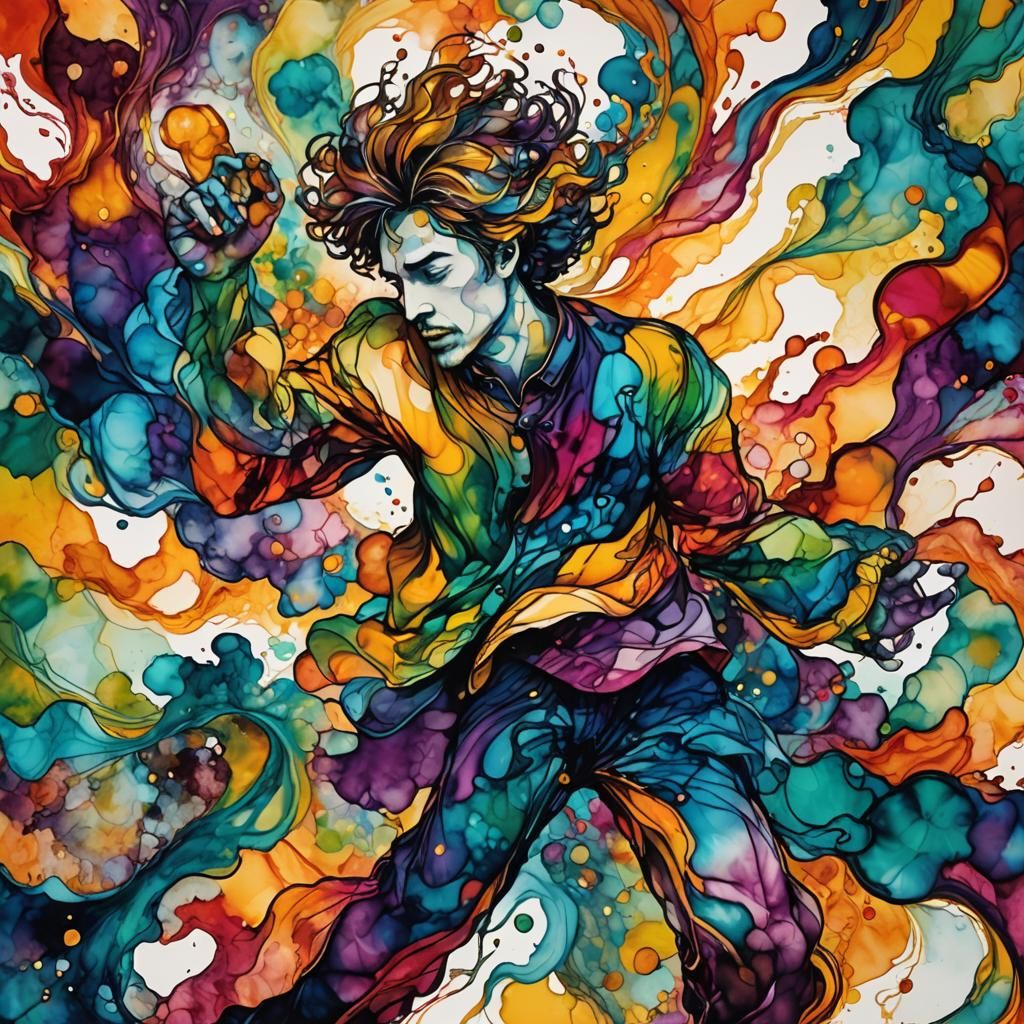 Abstract Figure in Motion with Alcohol Ink Swirls