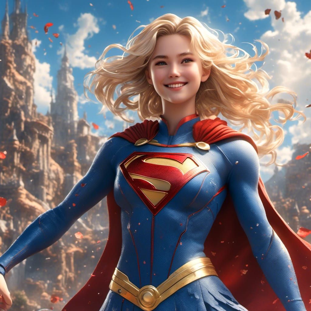 Anime Supergirl Portrait in Wet Suede Fabrics