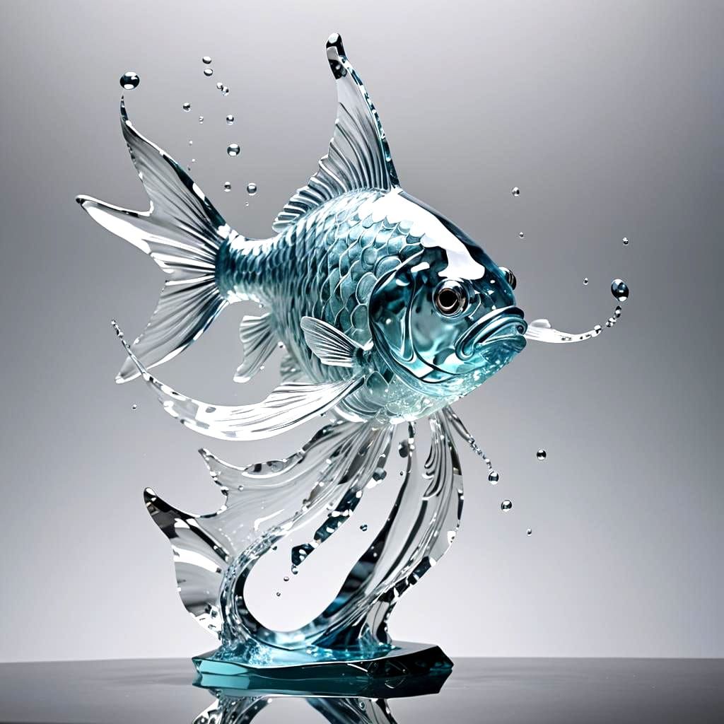 Glass Fish Leaps from Water Sculpture