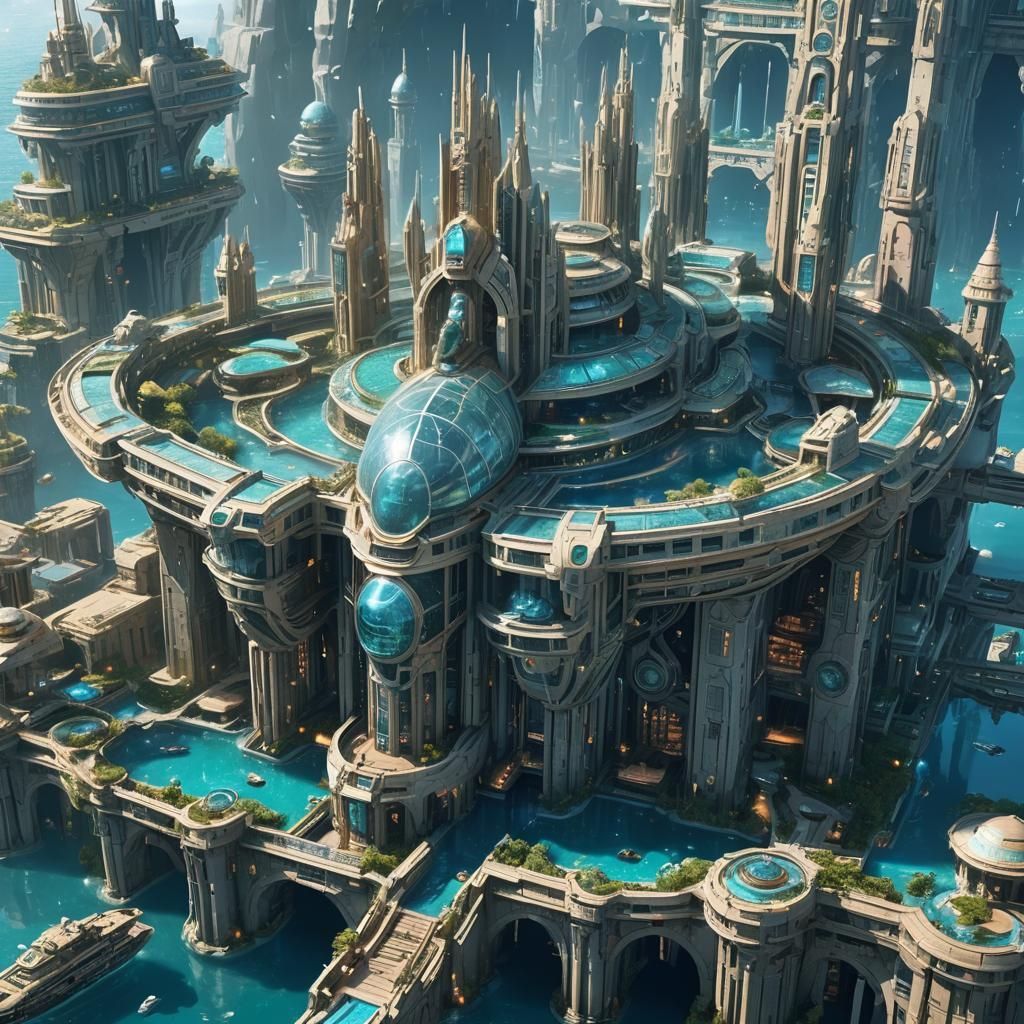 Cyberpunk Atlantis: Futuristic Floating Palace in 2080