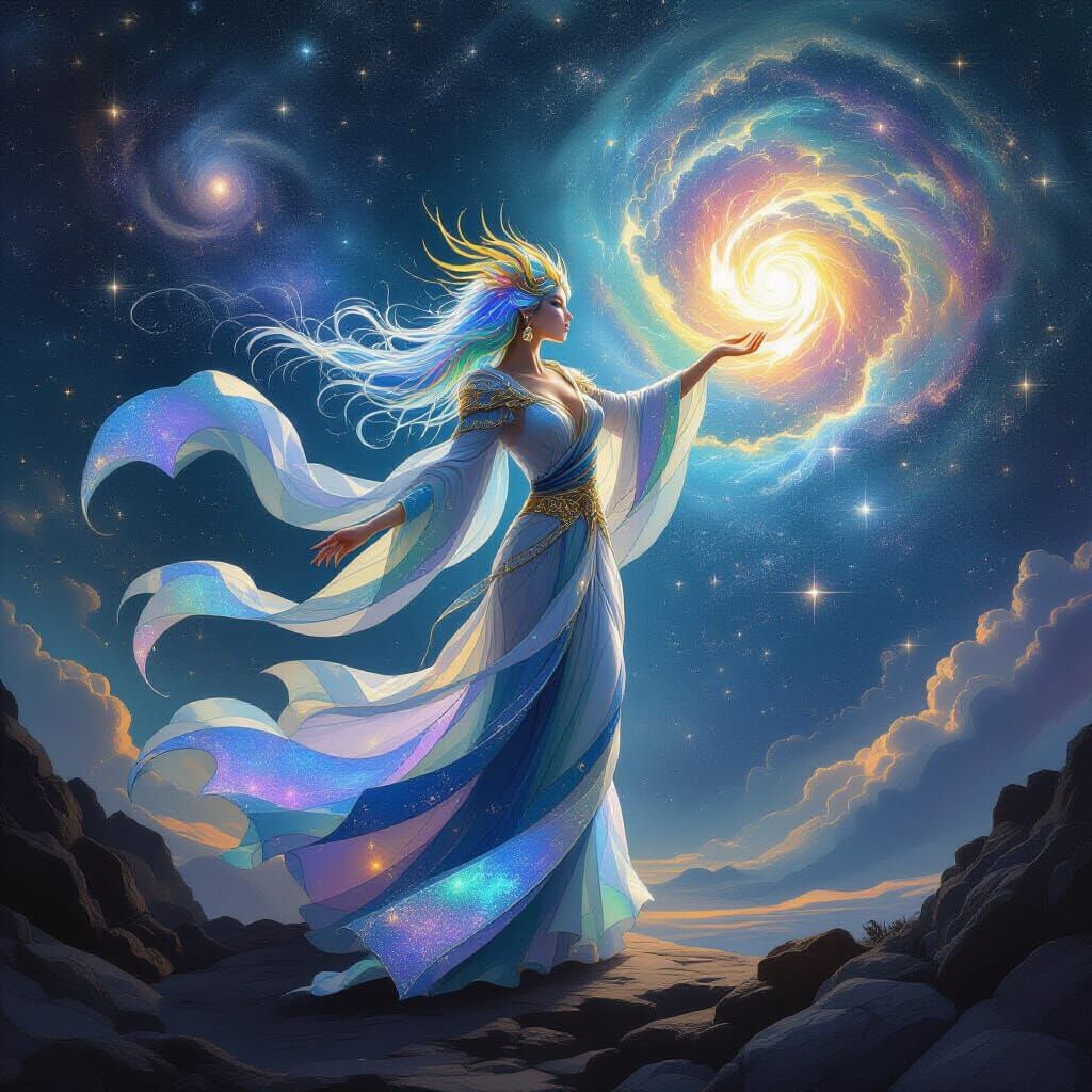 Celestial Dragon Dancing Among Stars in Cosmic Art Style