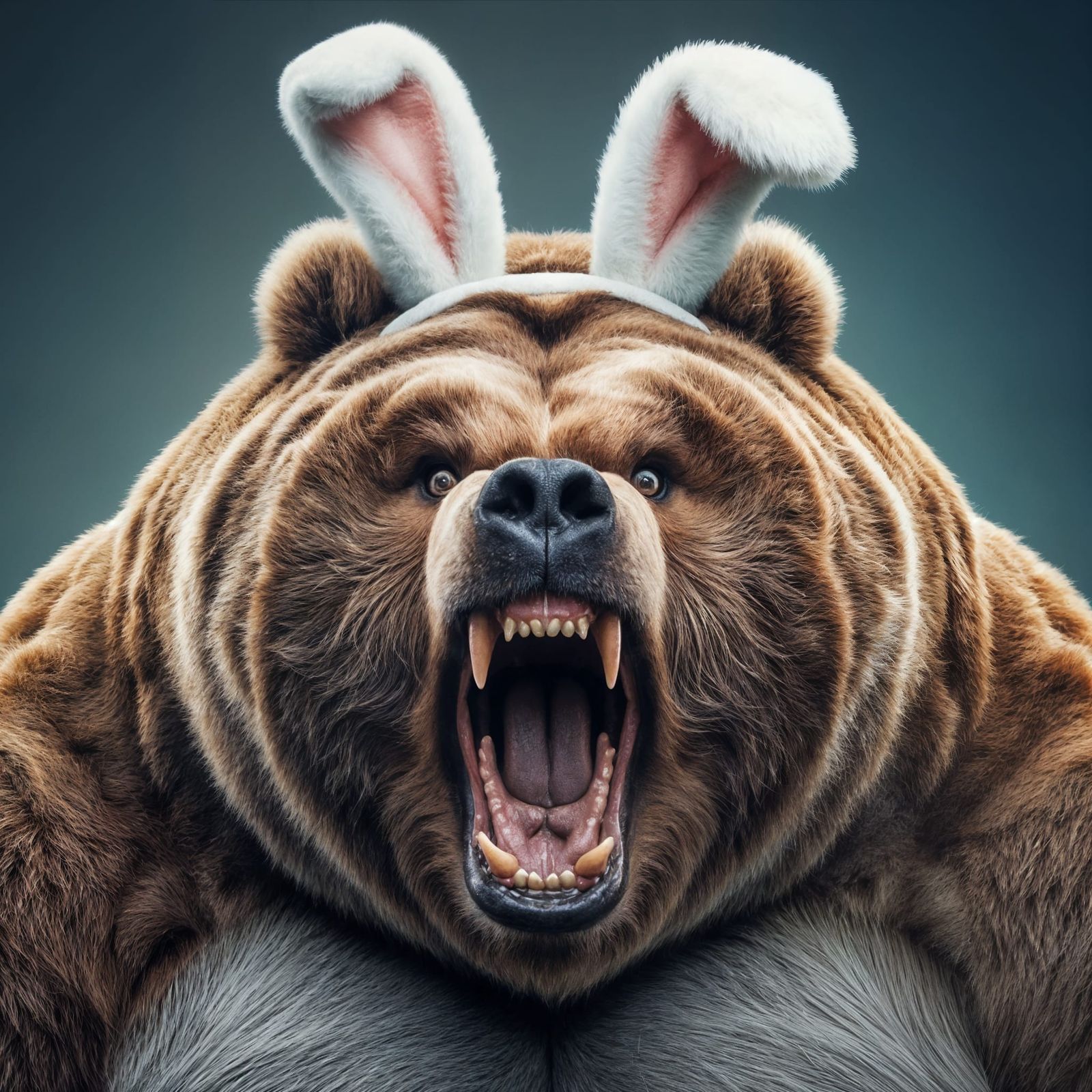 Giant Kodiak Bear Rages at Viewer with Exaggerated Expressio...