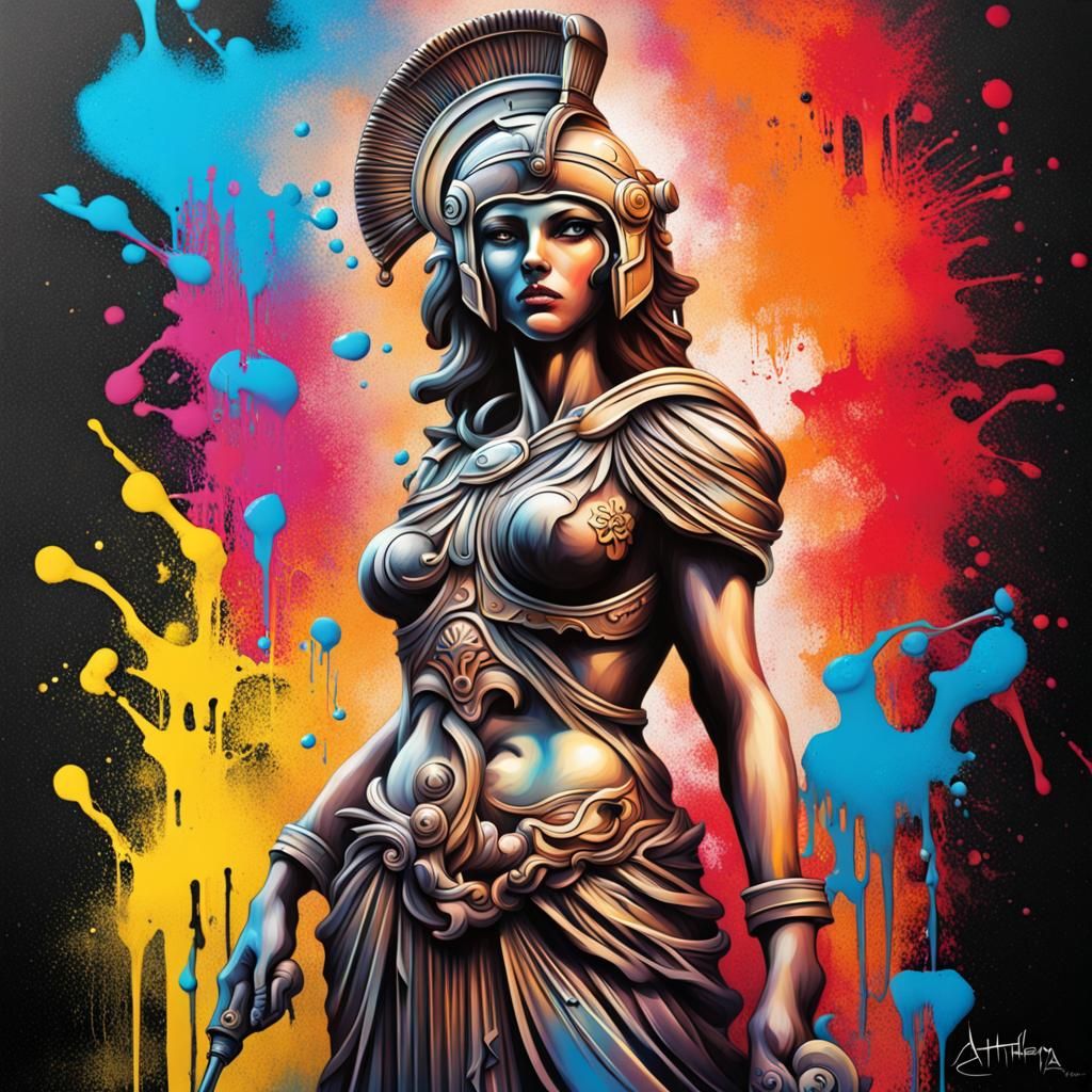 Athena in Graffiti Splash Art Style