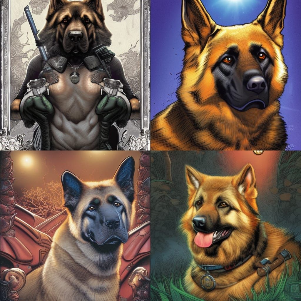 German Shepherd Character Illustration in Comic Style