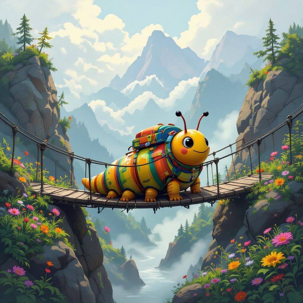 Caterpillar's Mountain Adventure: Airbrush Acrylic Art