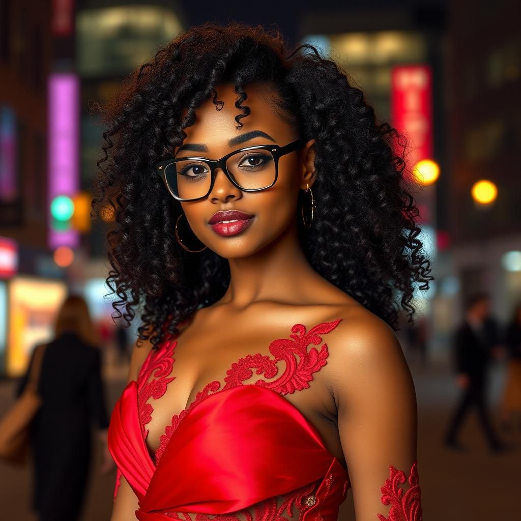 Elegant Woman in Red Haute Couture Gown