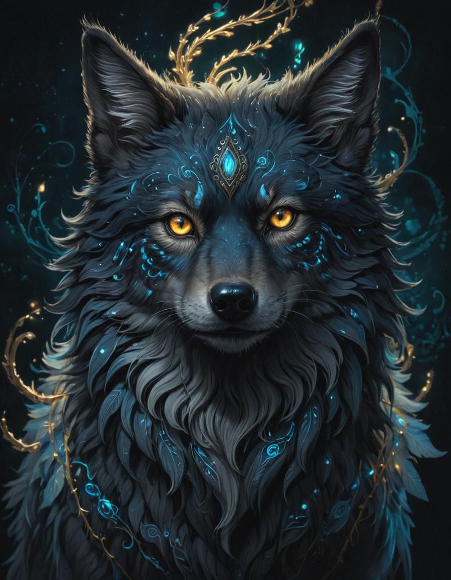 Bioluminescent Fairy Wolf Portrait in Anime Style