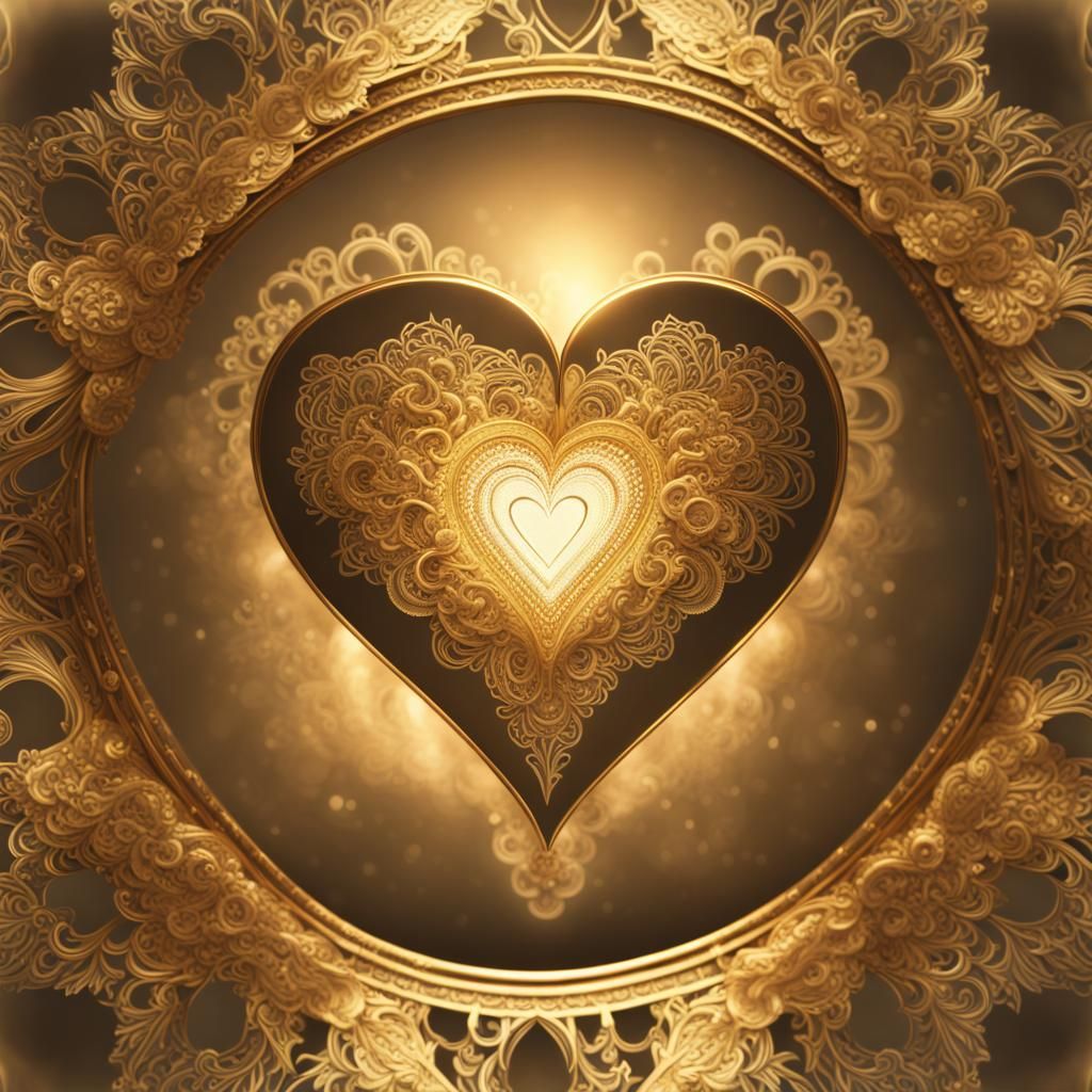 Glowing Gold Heart Mandala: Digital Matte Painting