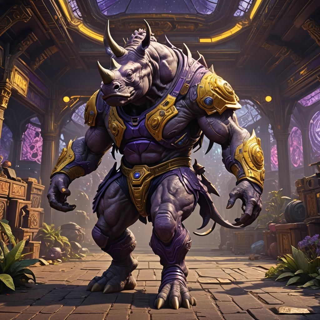 Alien Rhino in Boxing Shorts: Dark Fantasy Art