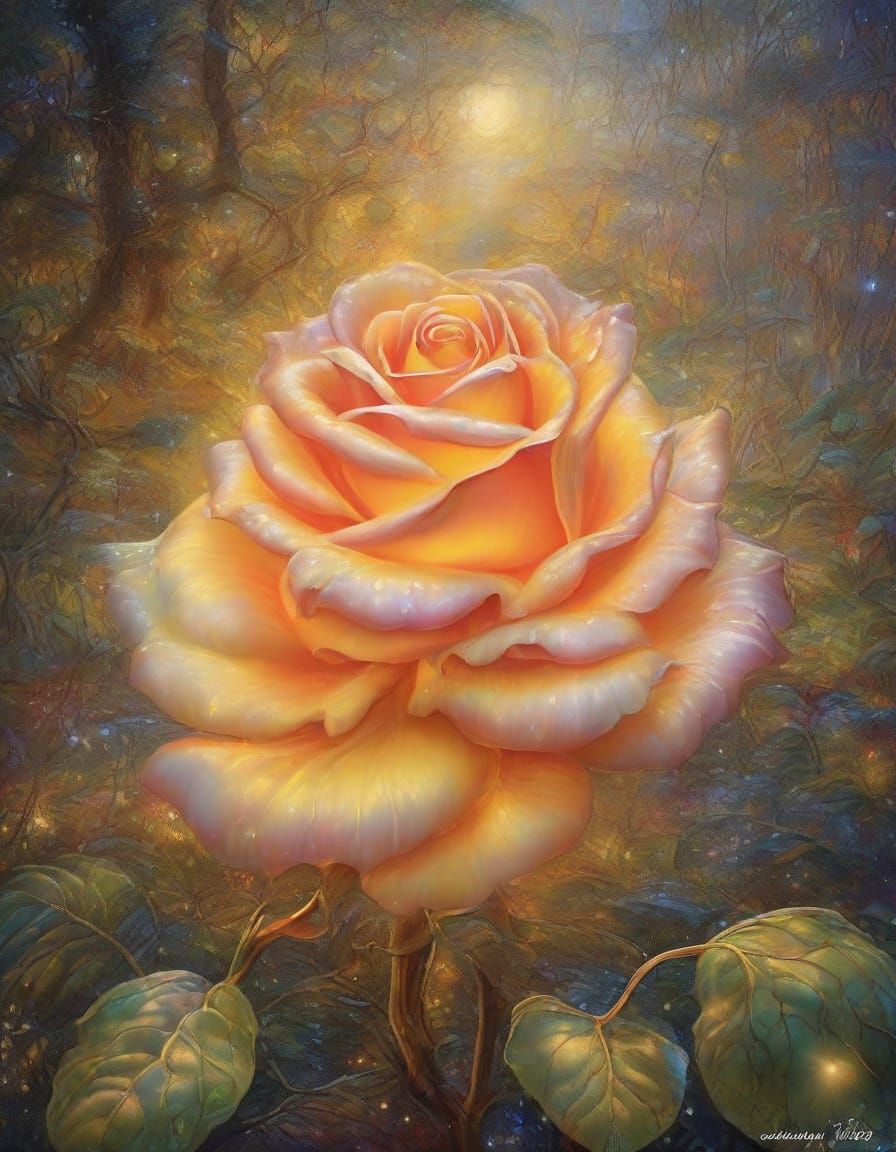 Glowing Spider Silk Rose in Enchanted Forest