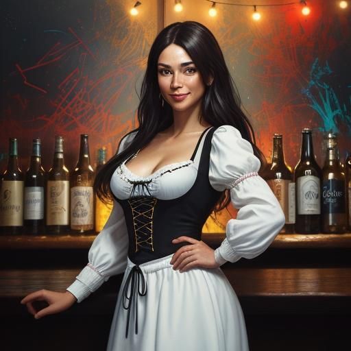 Oktoberfest Beauty in Dirndl Dress, Gouache Style