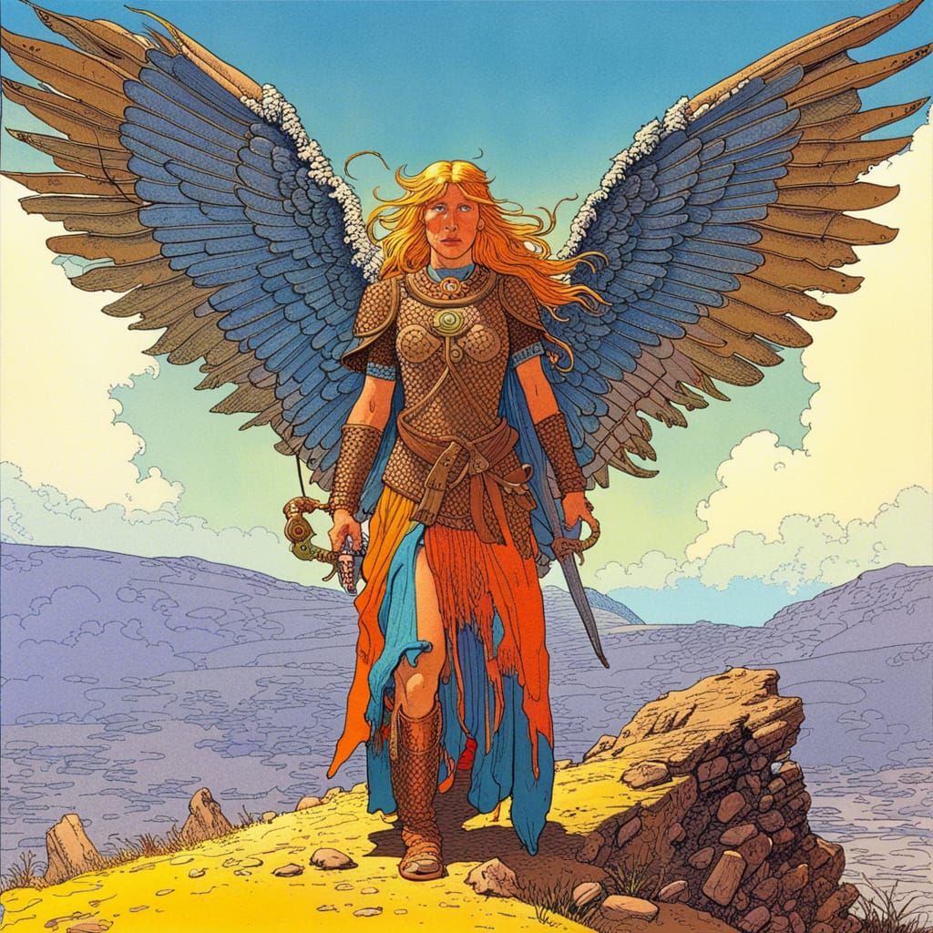 Winged Shieldmaiden Artwork Inspired by Moebius