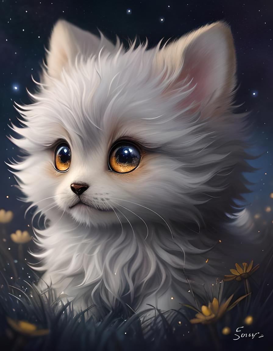 Fluffy Fantasy Creature in a Flower Rain