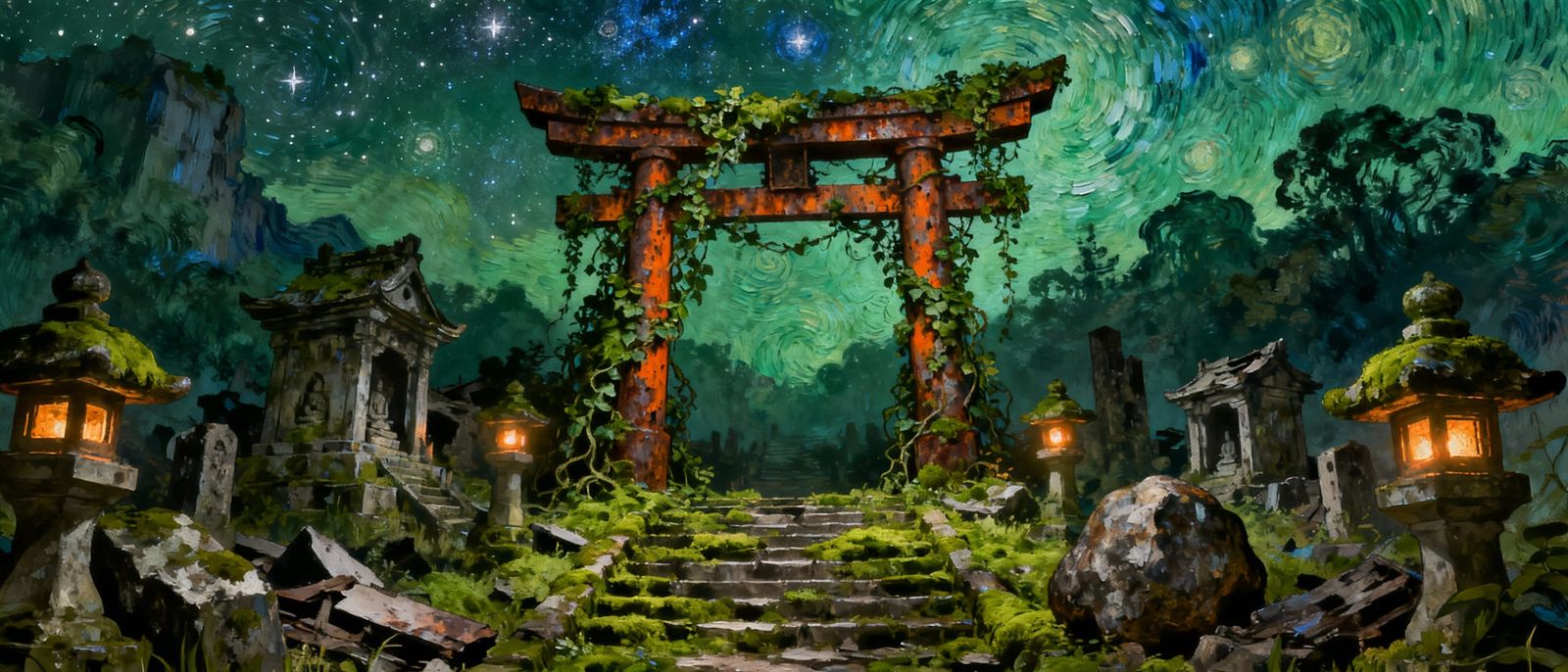 Overgrown Torii Gate in Ancient Ruins