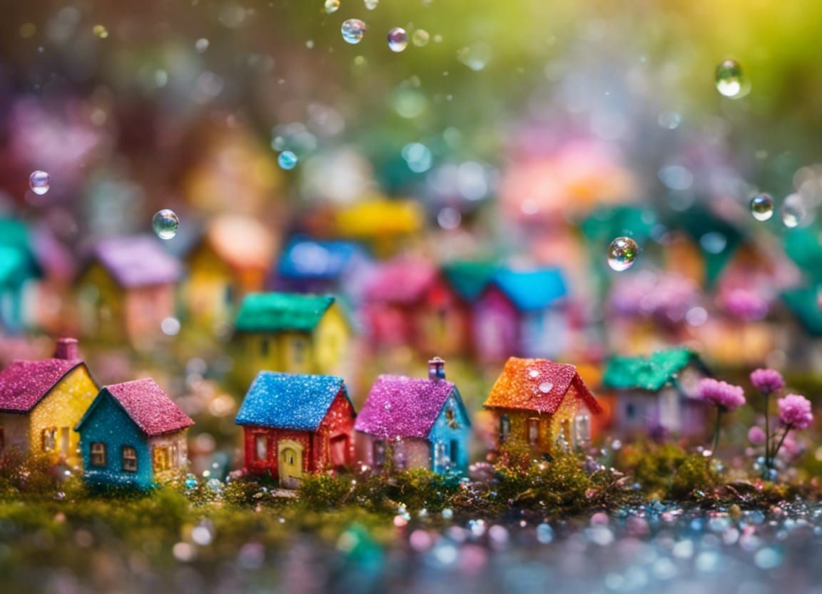 Glitter Rain Over Tiny Village: Macro Photograph