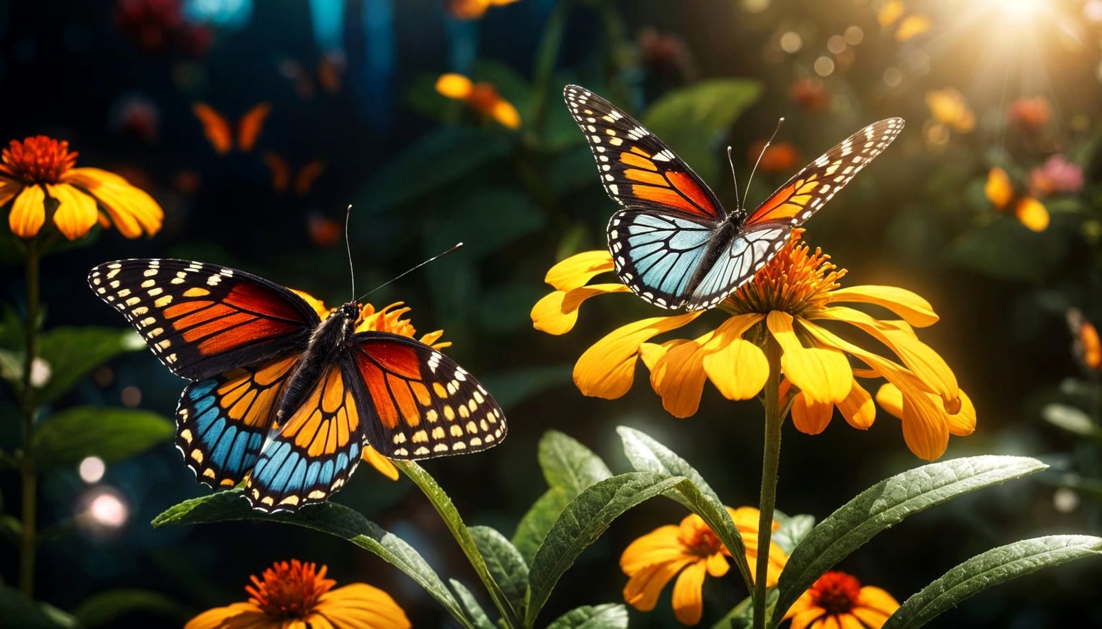 Sinister Butterflies Pollinating Flowers in Photorealistic S...