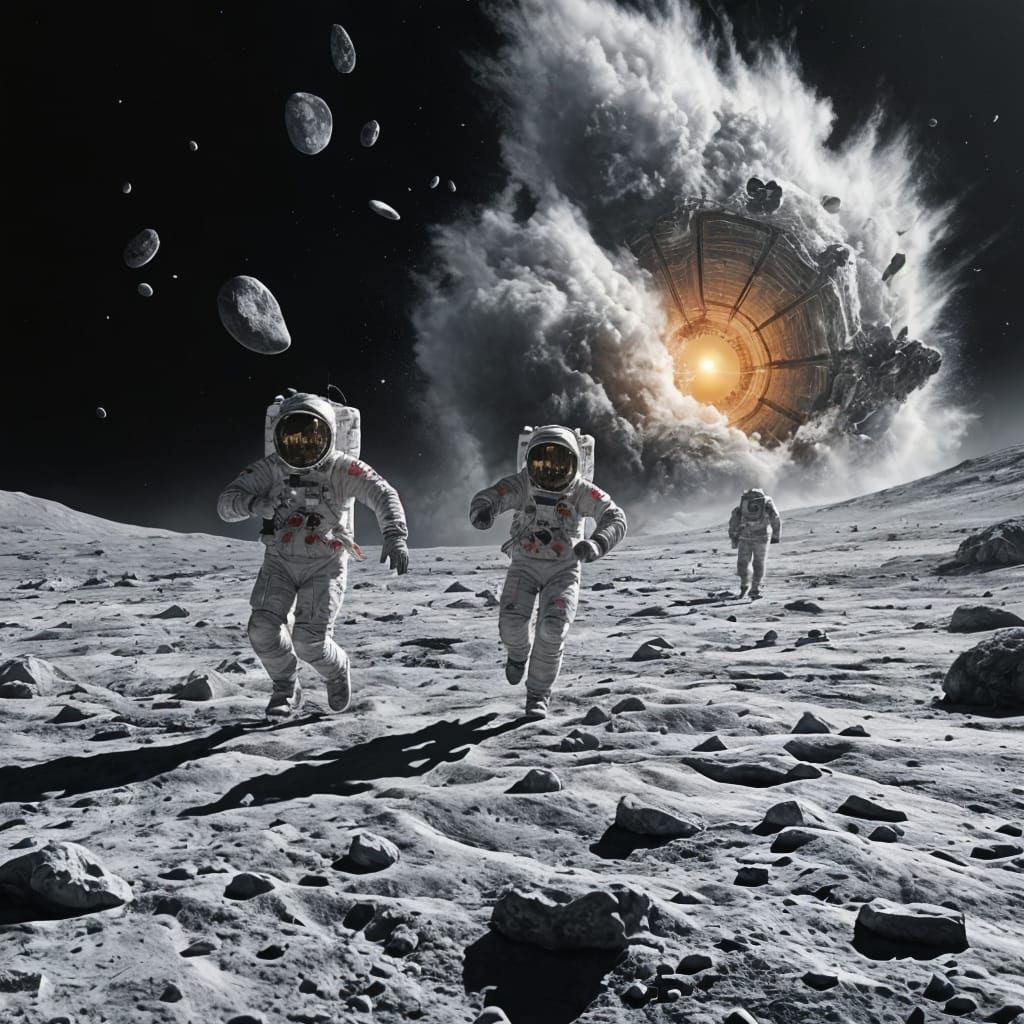 Astronauts' Lunar Escape: Moon Collapsing