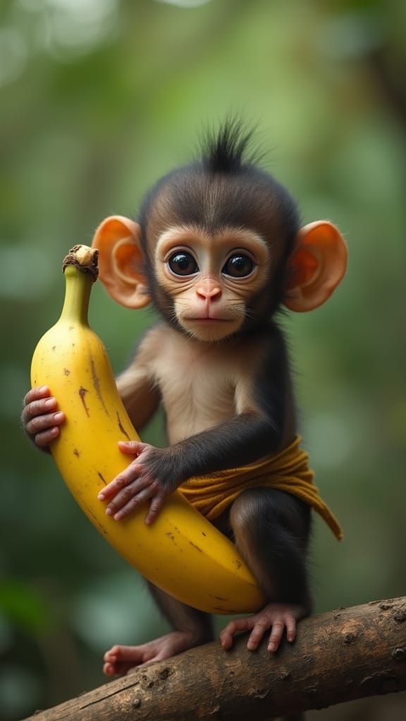 Cute Monkey with Banana: Hyperrealistic Cinematic Image