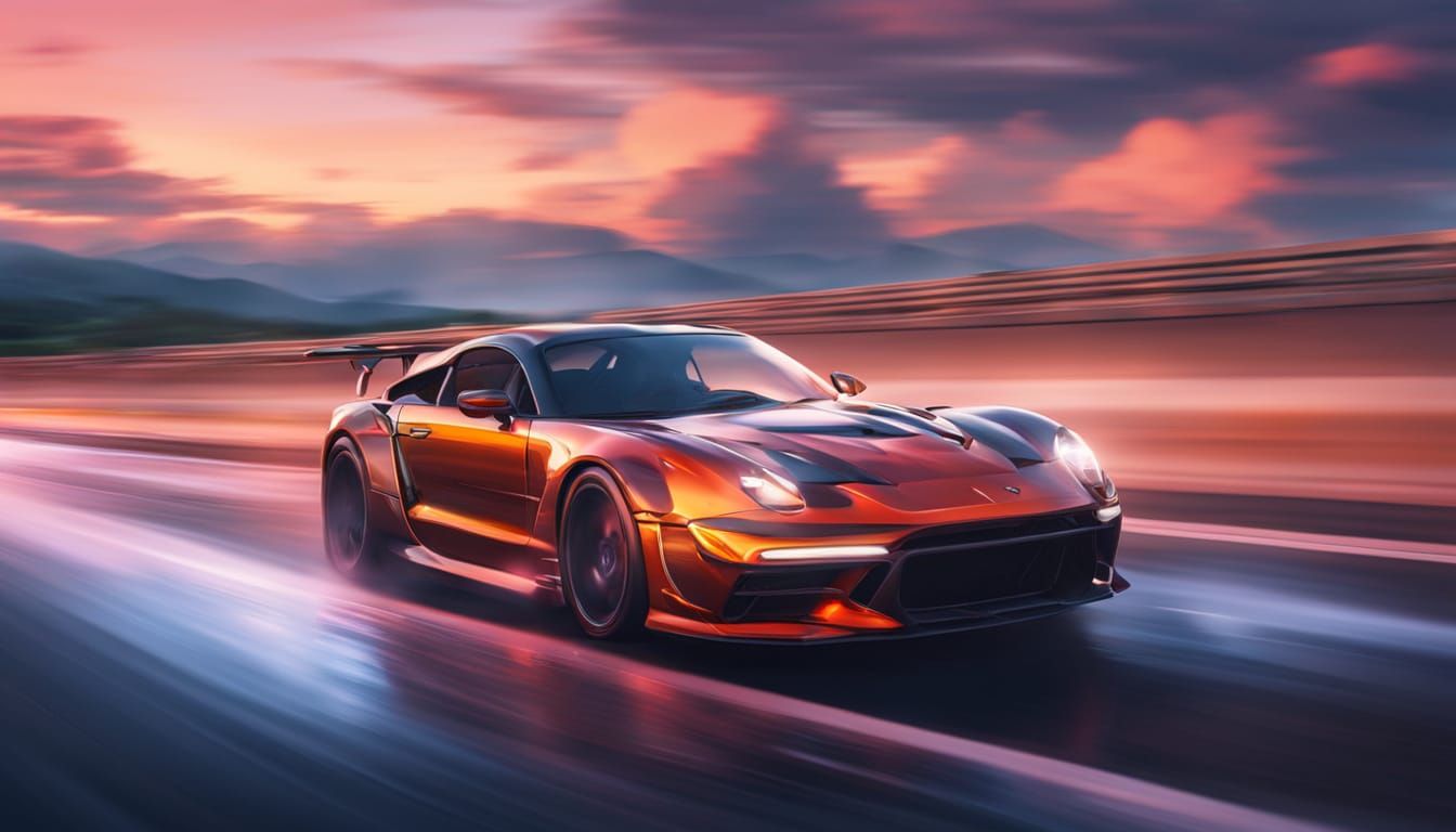 Speeding Car on Highway in Oil Painting Style