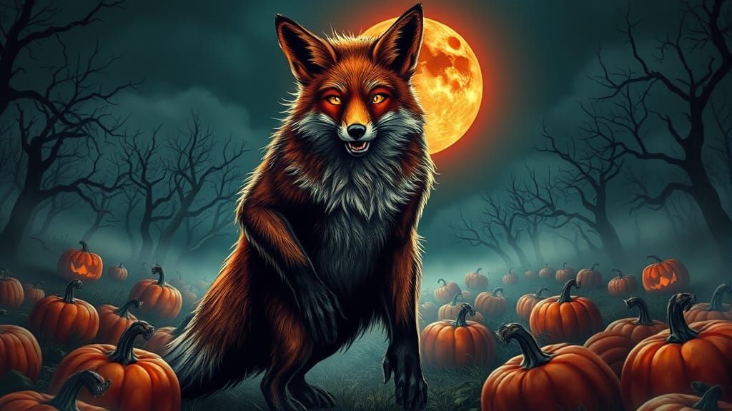 Werewolf Fox in Misty Pumpkin Patch Comic Art