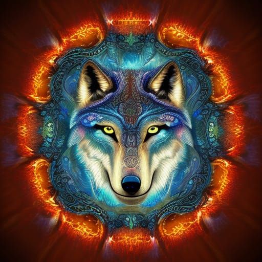 Mystical Wolf with Glowing Eyes: Digital Art