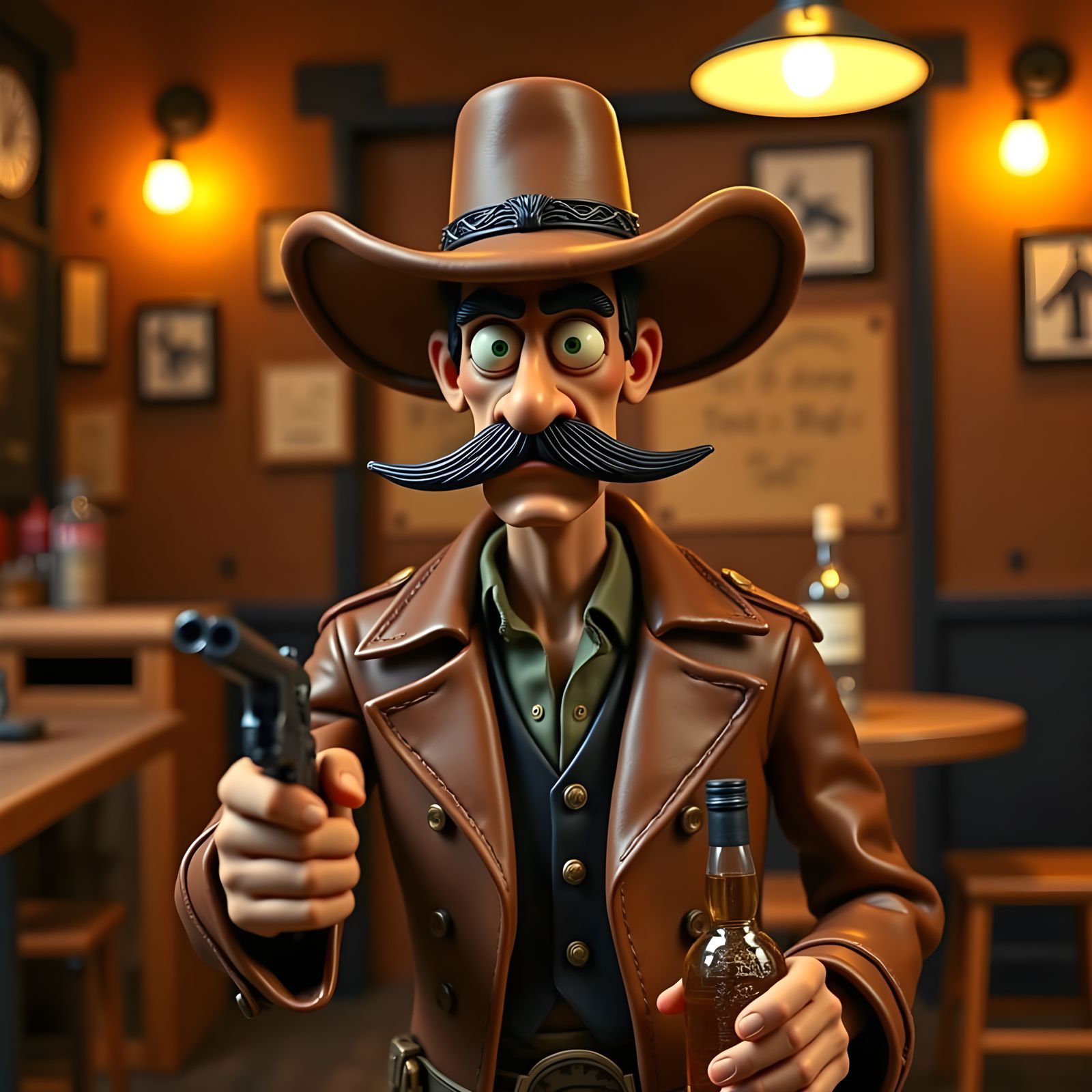 Claymation Cowboy Outlaw in Old West Saloon