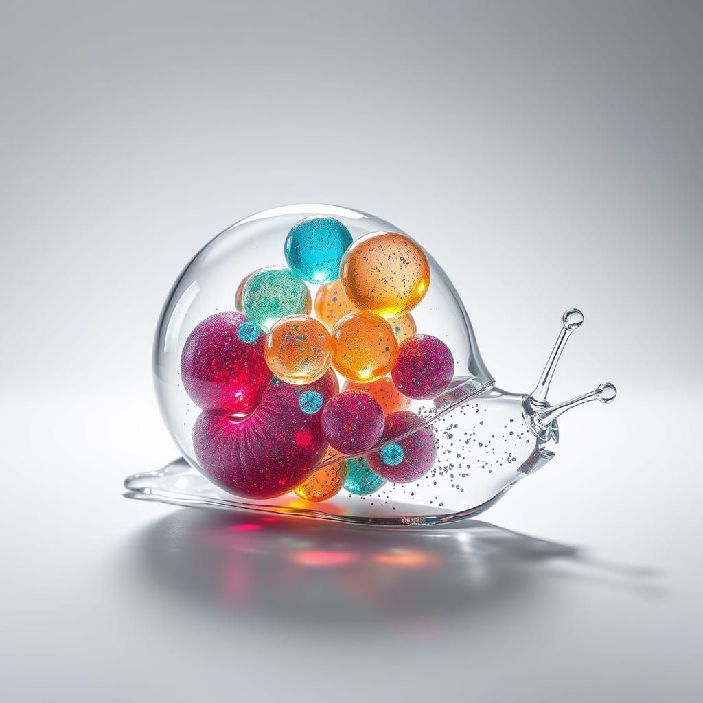Glass Snail Sculpture with Rainbow Reflections