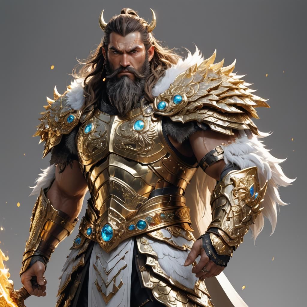 Golden Armored Barbarian in 3D Anime Style