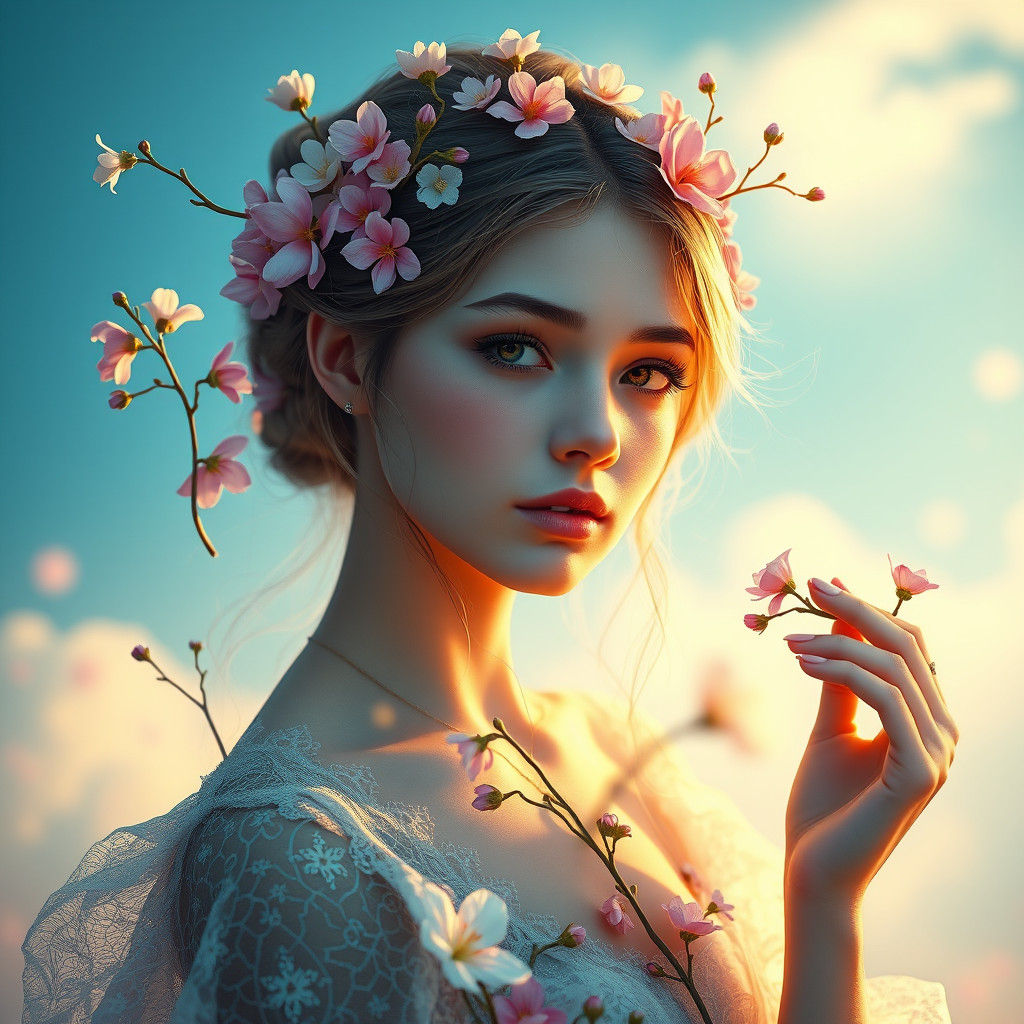 Ethereal Flower Girl Portrait in Fantasy Art Style