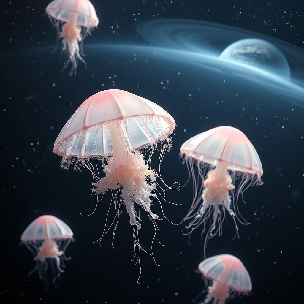 Ethereal Jellyfish Dance in Cosmic Starlight