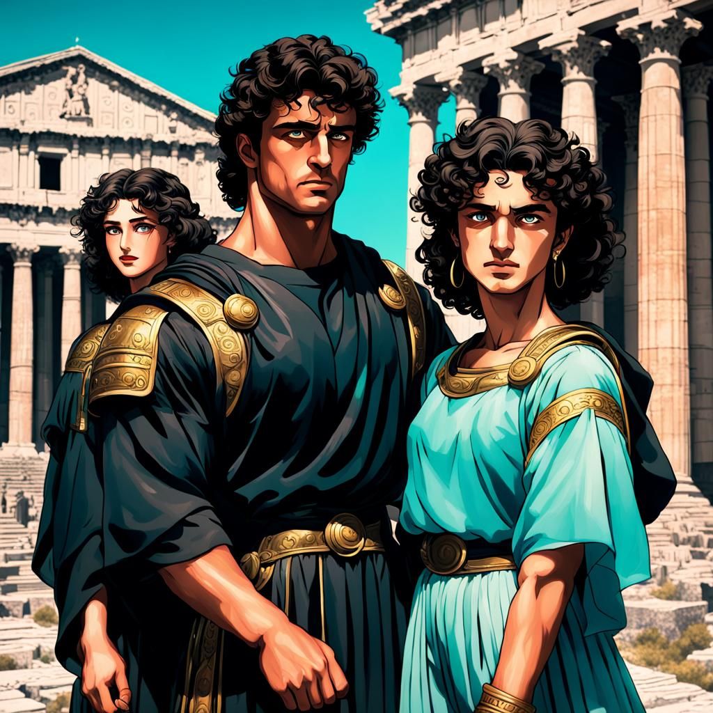 Roman Couple in Pompeii with Art Nouveau Flair