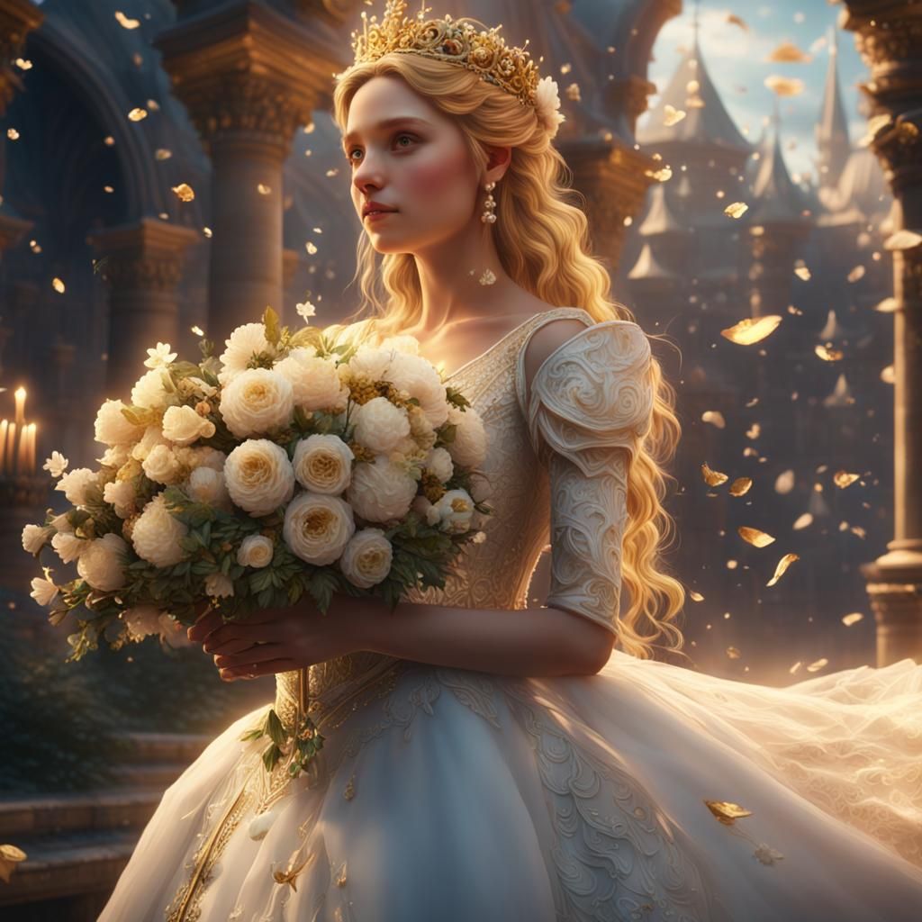 Princess in White Dress on Wedding Day