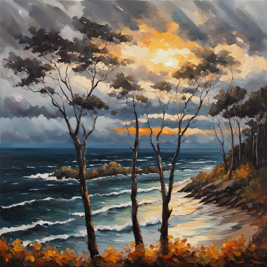 Dramatic Coastal Landscape in Oil Painting Style