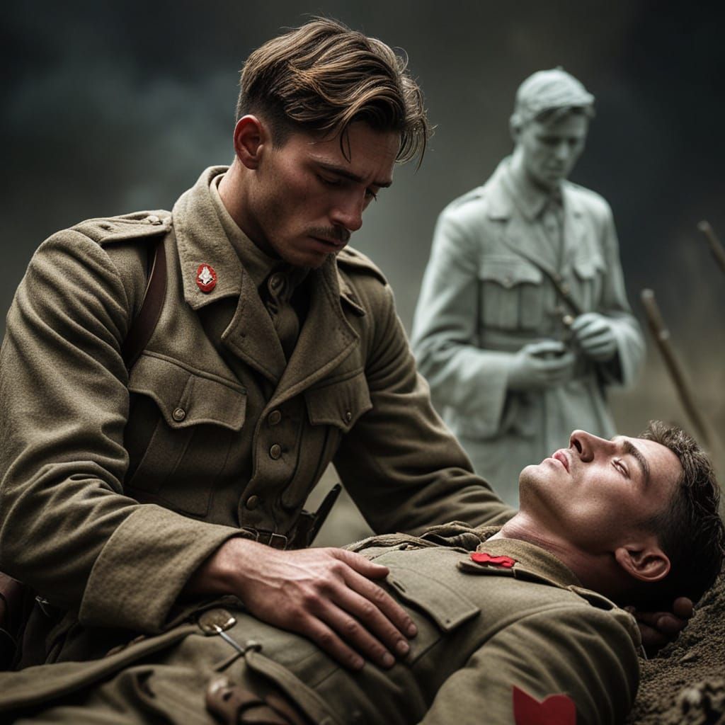 WWI Soldier Mourns Fallen Comrade in Haunting Liminal Space