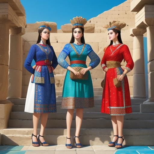 Cubist Portrait of Minoan Women in Garden